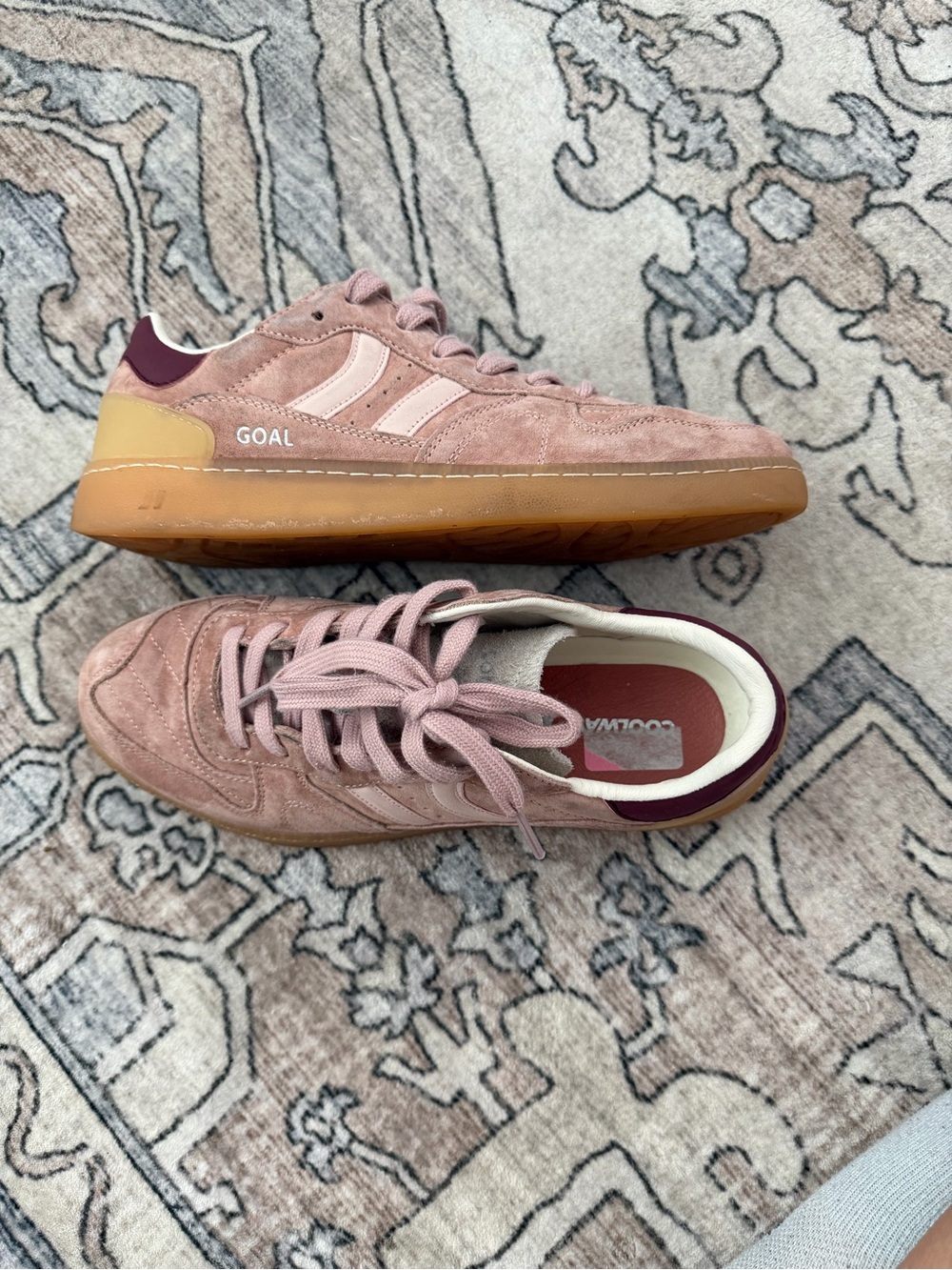 Coolway Pink Suede Low-Top Sneakers with Gum Sole